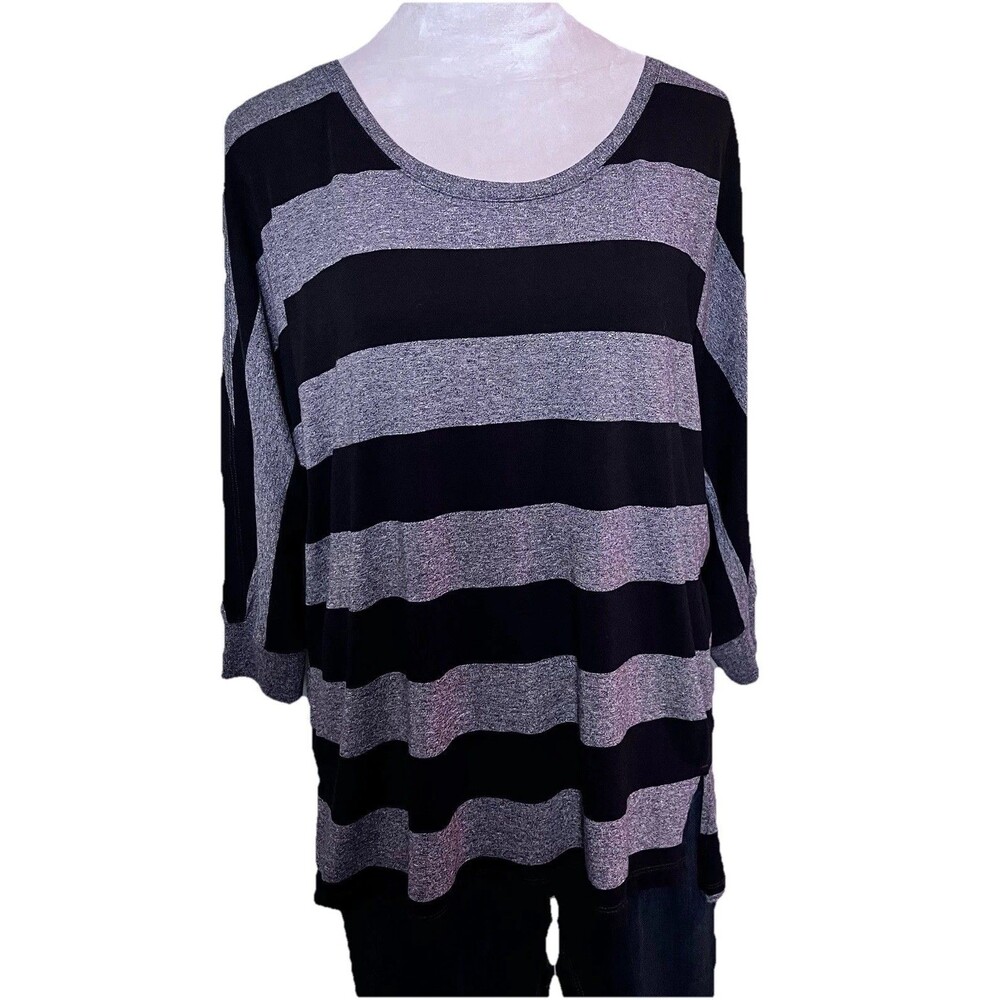 Christopher & Banks Womens Gray Black Striped Top 3/4 Dolman Sleeves Size Small
